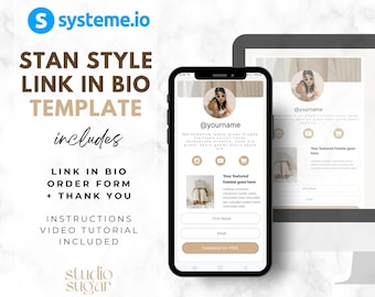 Modèle Systeme io, lien dans la bio, entonnoir de conversion du magasin Stan, site Web de la page de destination.