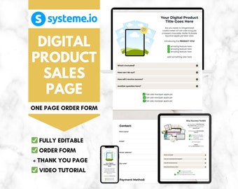 Systeme io Sales Page Template. Funnel Template. Landing Page. One Page Website. Digital Product Sales Page Canva Mockups.