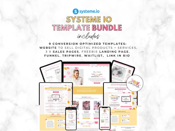 Systeme io Template Bundle. Course Sales Page Template. Website Blog. Funnel Template. Landing Page.  Tripwire. Link in Bio. Waitlist.