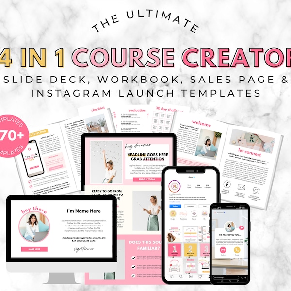 Course Creator BUNDLE. Course Sales Page. Course Template. Course Slide Deck. Landing Page. Canva Website. Course Launch. Workbook Template.