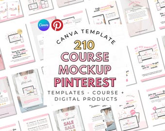 Modelli Pinterest per prodotti digitali. Corso sui modelli Pinterest. Ebook. Business. Creatore di corsi. Mockup Canva per Pinterest.