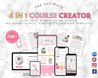 Course Template. Course Sales Page. Course Workbook.Course Slide Deck.Landing Page.Canva ebook template.Course Launch.Course Creator BUNDLE.