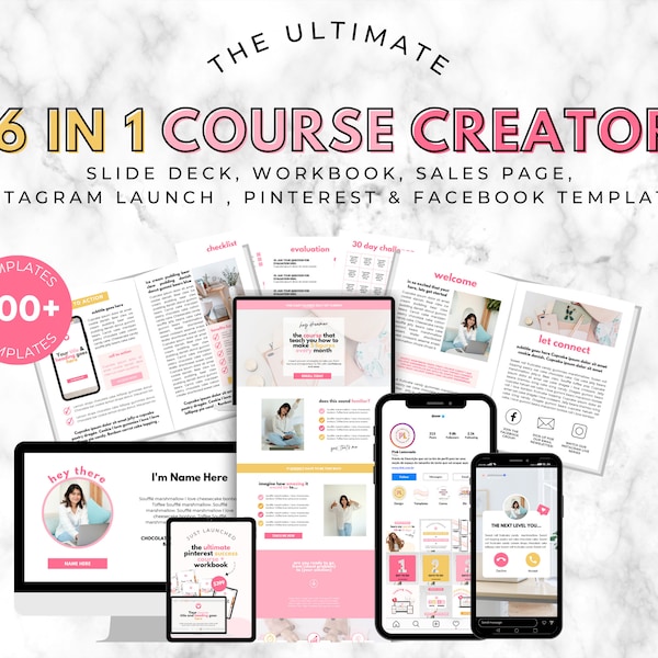 Course Template. Course Sales Page. Course Workbook.Course Slide Deck.Landing Page.Canva ebook template.Course Launch.Course Creator BUNDLE.