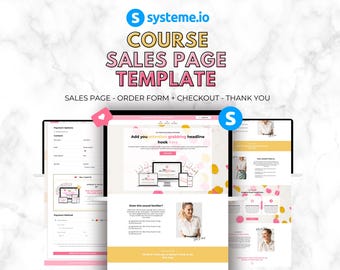 Modello di pagina di vendita del corso Systeme io. Pacchetto di modelli di funnel. Lancio. Landing page. Canva. Modello di sito web. Funnel di vendita. Creatore di corsi