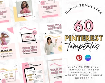 Modelli Pinterest. Modelli di pin Pinterest. Modello di tela. Kit di marchio rosa. Marketing su Pinterest. Modelli Pinterest Prodotti digitali.