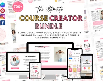 Course Creator Bundle. Course Sales Page. Course Workbook. Course Slide Deck. Landing Page. Canva ebook template. Course Launch. Instagram.