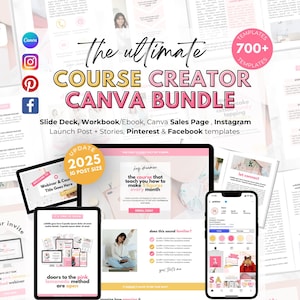 Course Creator Bundle. Sales Page Website Canva. Workbook. Course Slide Deck. Landing Page. ebook template. Launch. Instagram 2025 size
