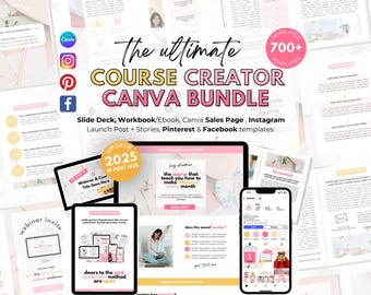 Course Creator Bundle. Sales Page Website Canva. Workbook. Course Slide Deck. Landing Page. ebook template. Launch. Instagram 2025 size
