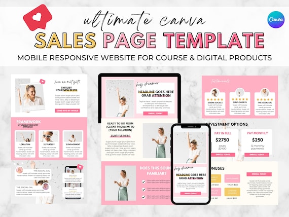 Canva Sales Page. Canva Sales Page Template. Course Launch. Coaching Website. Landing Page. Canva Website Template. Sales Funnel Template.
