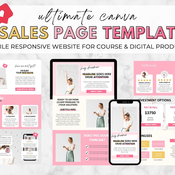 Canva Sales Page. Canva Sales Page Template. Course Launch. Coaching Website. Landing Page. Canva Website Template. Sales Funnel Template.