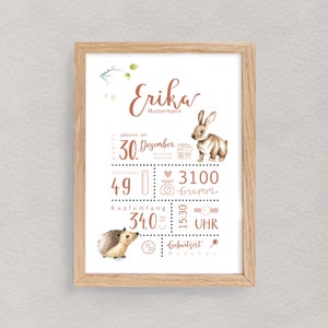 Namensposter/Babyposter/Geburtsposter "WALDTIERE"