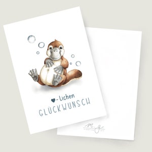 Karte zur Geburt | Postkarte DIN A6 | Babykarte | Schnabeltier | herzlichen Glückwunsch