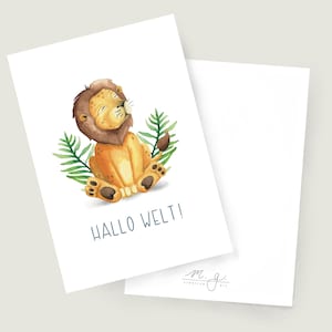 Karte zur Geburt | Postkarte DIN A6 | Babykarte | Lion | Löwe | Hallo Welt
