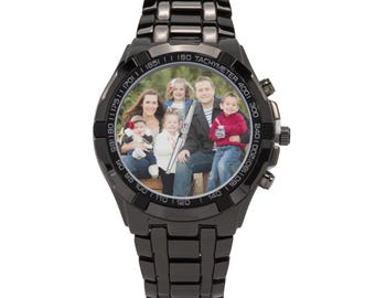 Reloj negro personalizado con impresión personalizada para hombres y mujeres