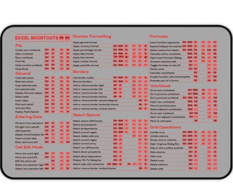 Excel Shortcuts Desk Mat, Excel Super Shortcuts Mouse Pad, Desk Mat, Mouse Pad, Accountant, Excel Shortcuts, Desk Mat