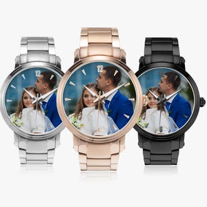Personalized Photo Automatic Watch with Steel Strap, Custom Timepiece with Indicators, Meaningful Gift for Wedding, Birthday, Anniversary, Mother Father