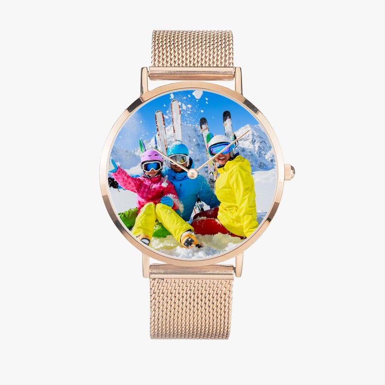 Personalized Ultra Thin Stainless Steel Watch, Custom Photo Timepiece Silver
