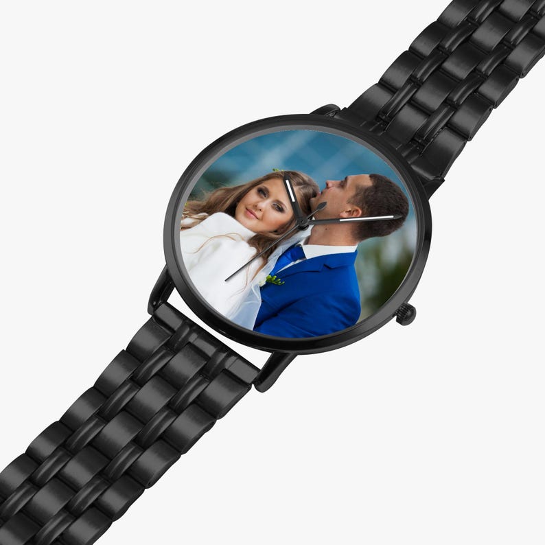 Personalisierte Fotouhr, Edelstahlband, benutzerdefinierte Unisexgeschenk Bild 5