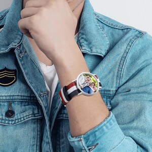 Personalized Photo Watch with Woven Nylon Band – Custom Picture Wrist Watch, Unique Gift for Dad, Husband or Family image 4