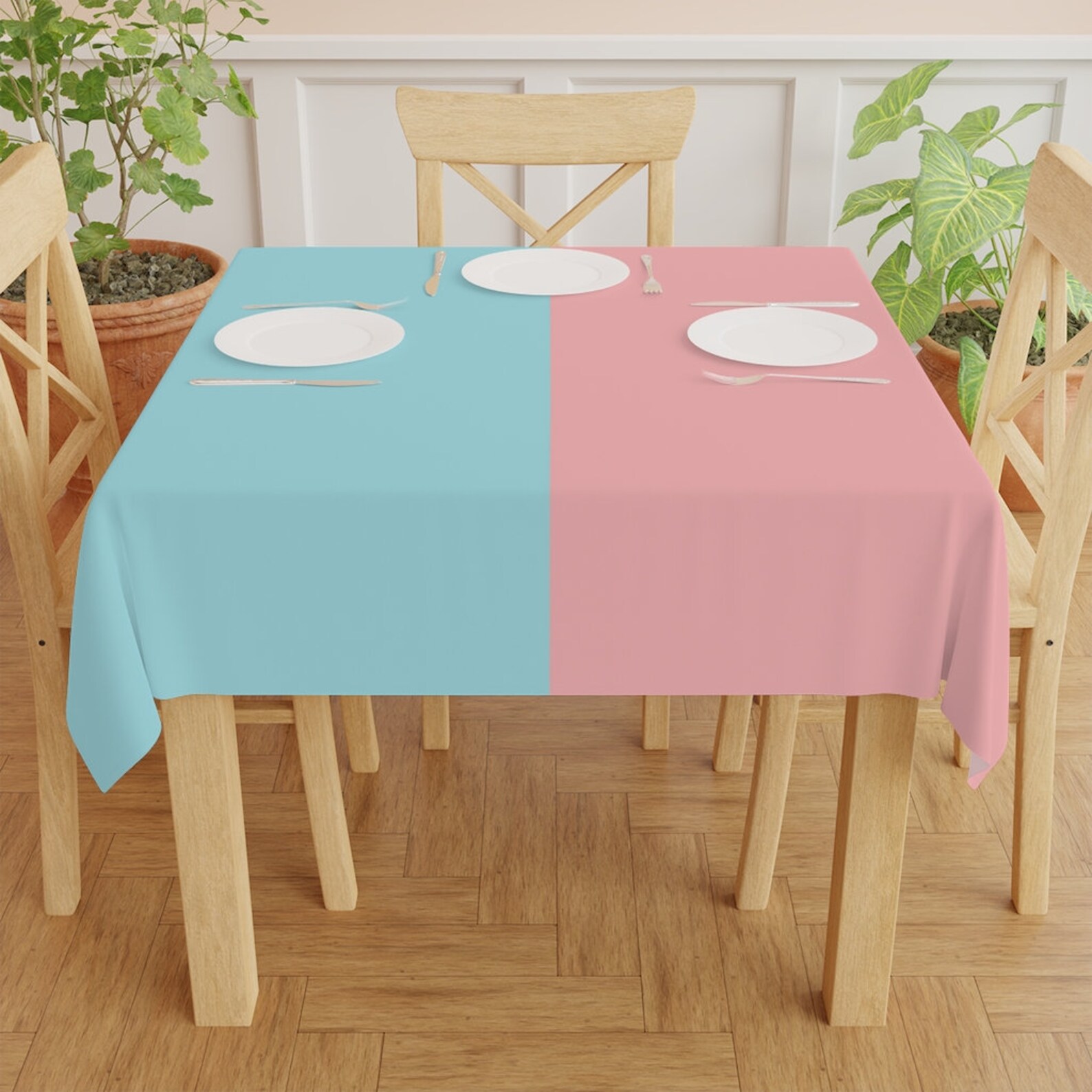Gender Reveal Pink and Blue Split Half and Half Table Cloth , Boy or