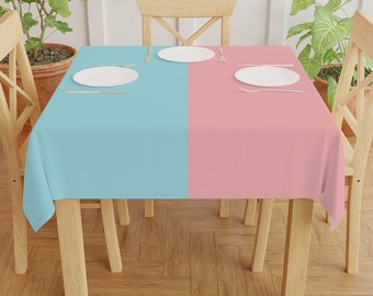Roze en blauw gespleten tafelkleed: gender Reveal-feestdecor