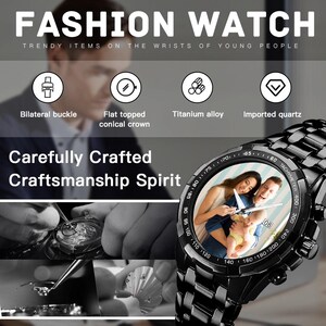 Personalized Photo Watch, Custom Photo Watch, Gifts for Him, Gifts , Mens Watch, Personalized Father's Day Gift, Silver Metal Watch image 4