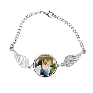 Aangepaste foto engelenvleugels armband: gepersonaliseerde herdenkingssieraden