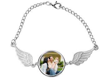 Aangepaste foto engelenvleugels armband: gepersonaliseerde herdenkingssieraden