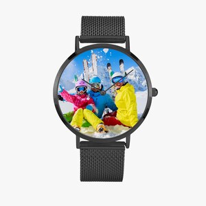 Personalized Ultra Thin Stainless Steel Watch, Custom Photo Timepiece Black