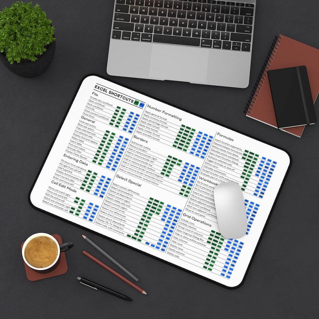 Excel Shortcuts Desk Mat Excel Super Shortcuts Mouse Pad - Etsy