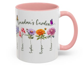 Personalized Grandma's Garden Mug: Birth Month Flowers & Grandkids Names