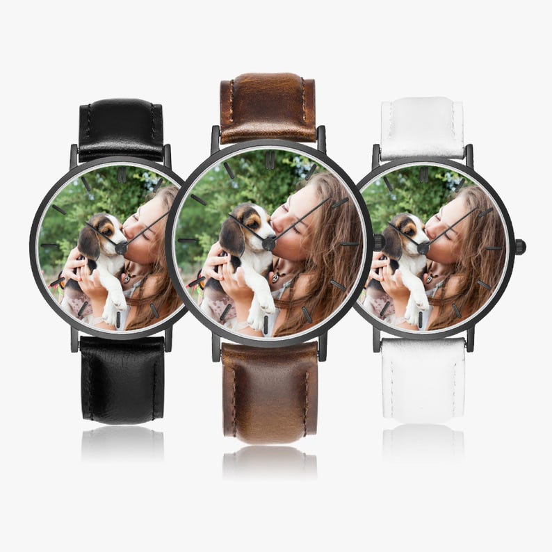 Reloj ultrafino personalizado, correa de cuero, regalo con foto personalizada imagen 1