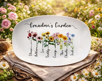 Personalized Birth Flower Platter, Grandma's Garden with Grandkids Names