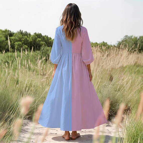 pink and blue dress gender reveal Pink & Blue Gender Reveal Dress: Maternity Photoshoot Gown