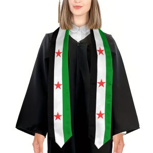 Aangepaste afstudeerstola met de nieuwe Syrische vlag: een premiumontwerp dat de Syrische identiteit viert, waardoor je afstudeermoment nog mooier wordt