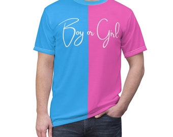 Pink and Blue Half and Half Tee Shirt | Split Tee | Two-Toned Shirt | Gender Reveal | Two-Colored Shirt