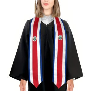 Costa Rica Flag Graduation Sash – Costa Rican Senior Stole – Class of 2025 Graduation Gift – Latin Heritage Graduation Accessories
