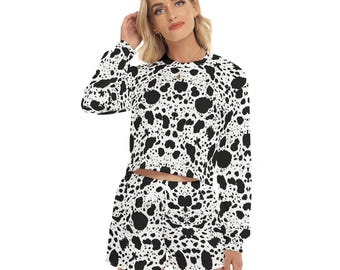 Black & White Cow Print Animal Print Women's Short Sleeve AOP Shirt, Cow Print All-Over Print Women's Short Sweatshirt and Pants Set.