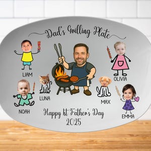 Personalized Dad’s Grilling Plate – Father’s Day Gift from Kids – Custom BBQ Platter with Kids’ Names – Gift for Him