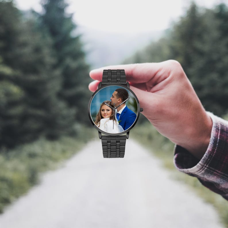Personalisierte Fotouhr, Edelstahlband, benutzerdefinierte Unisexgeschenk Bild 9