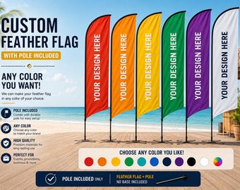 Custom Double Sided Feather Flag with Pole | 4 Sizes Available | Personalized Advertising Banner | Business Promo Outdoor Sign