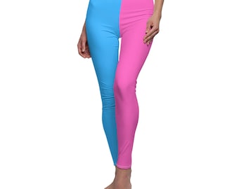 Pink and Blue Color Block Leggings: Women&#39;s Casual Style