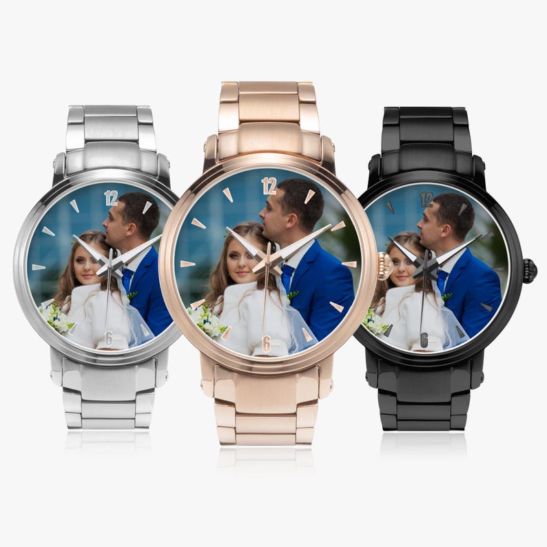 Personalized Photo Automatic Watch with Steel Strap, Custom Timepiece with Indicators, Meaningful Gift for Wedding, Birthday, Anniversary, Mother Father