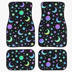 Star Moon Car Floor Mats 4PCS, Galaxy Auto Carpet Set, Cute Aesthetic Interior Accessories image 2