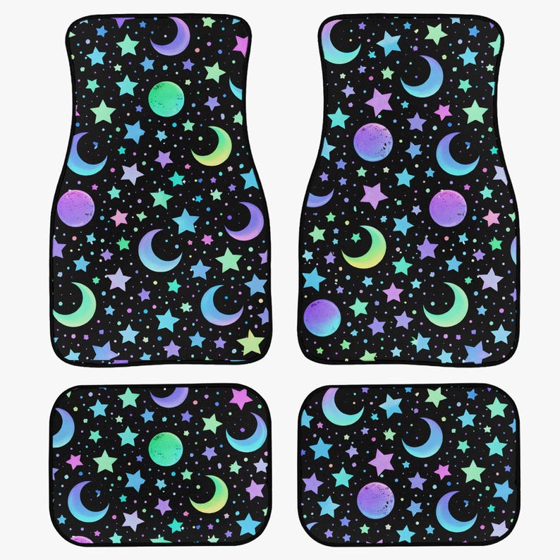 Star Moon Car Floor Mats 4PCS, Galaxy Auto Carpet Set, Cute Aesthetic Interior Accessories image 2