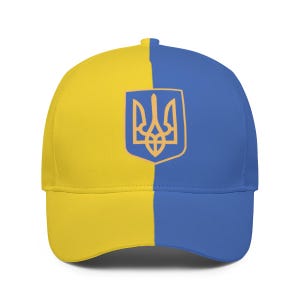 Ukraine Flag Baseball Cap , I Stand with Ukraine with , Half Yellow & Half Blue Design with Ukrainian Trident Emblem, Stylish  Patriotic Hat