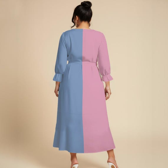 Color Block Maxi Dress: Pink & Blue, Elegant Summer Outfit - Etsy Canada