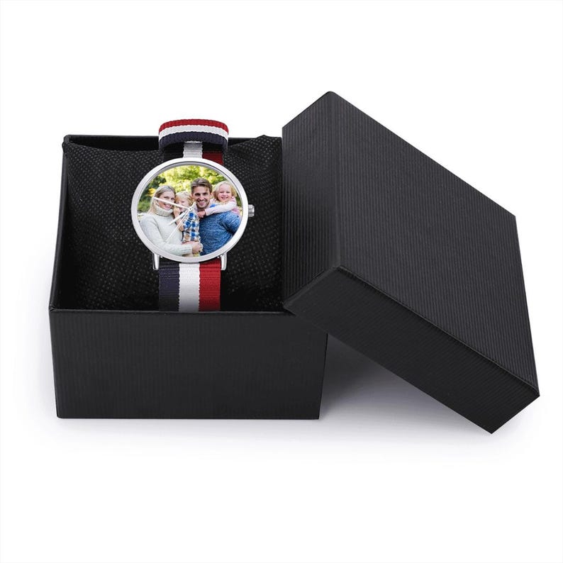 Personalized Photo Watch with Woven Nylon Band – Custom Picture Wrist Watch, Unique Gift for Dad, Husband or Family image 3