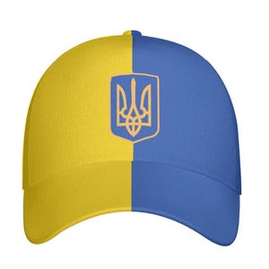 Ukraine Flag  Cap , I Stand with Ukraine with , Half Yellow & Half Blue Design with Ukrainian Trident Emblem, Stylish  Patriotic Hat
