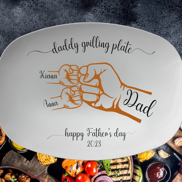 Personalized Daddy Grilling Platter for Father's Day Gift | BBQ Grilling Plate with Kid names | Father's Day Gift For Dad From Daughter